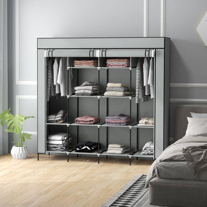 Fabric Wardrobe w/ 12 Shelves 2 Hanging Rails Foldable Closets
