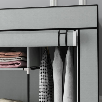 Fabric Wardrobe w/ 12 Shelves 2 Hanging Rails Foldable Closets