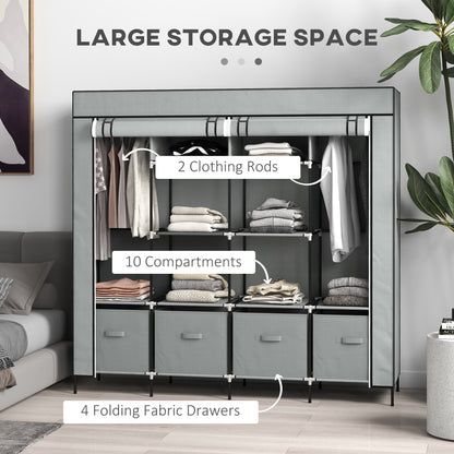Fabric Wardrobe w/ 12 Shelves 2 Hanging Rails Foldable Closets