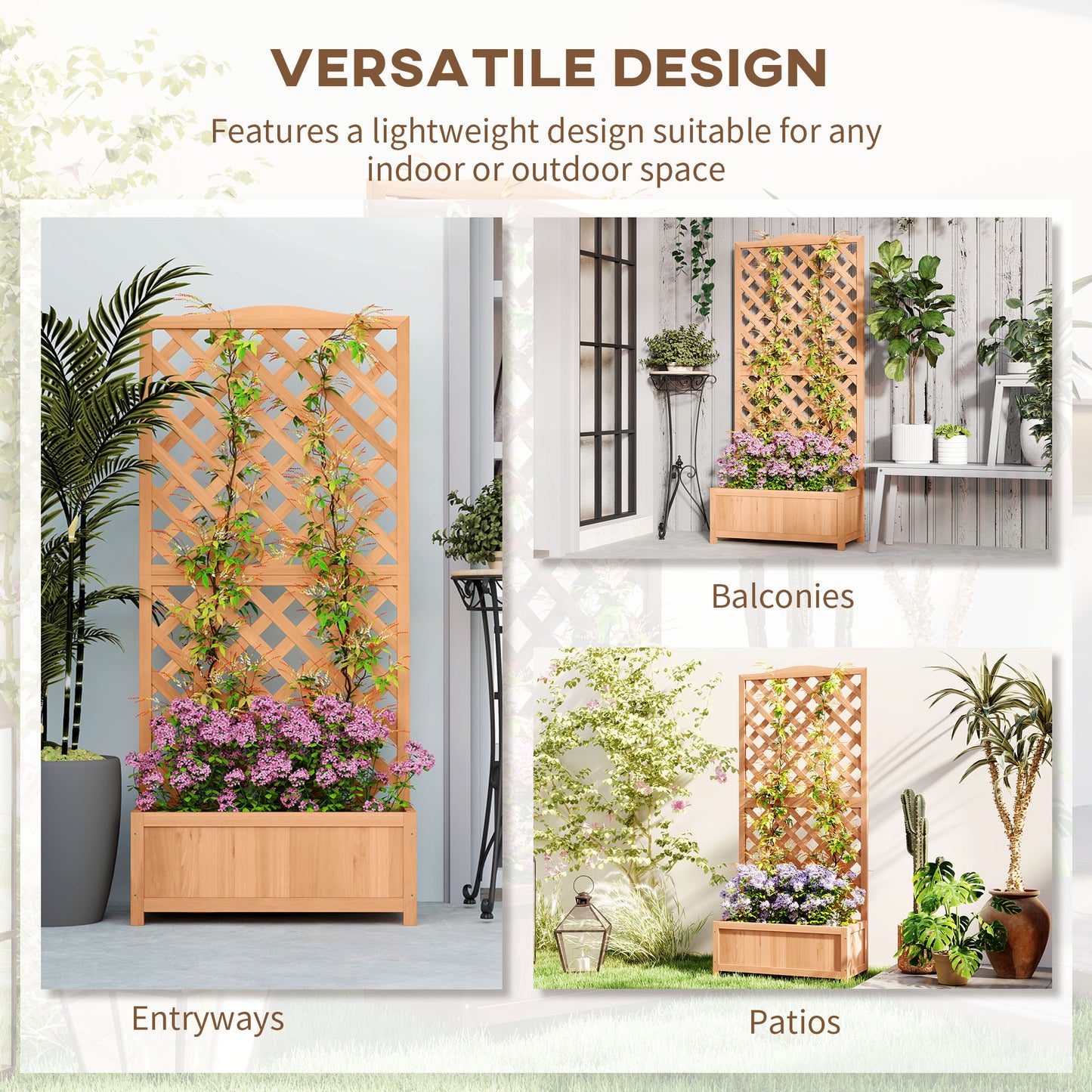 Garden Wooden Planter Box with Trellis Flower Raised Bed Brown