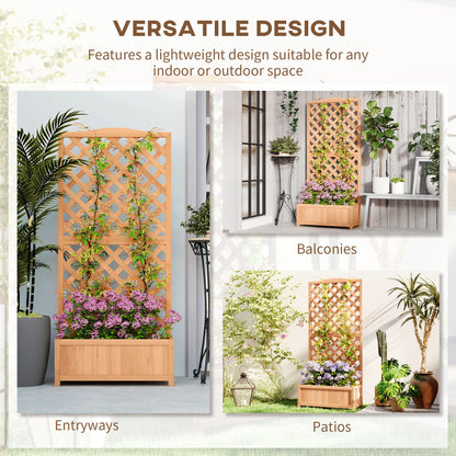 Garden Wooden Planter Box with Trellis Flower Raised Bed Brown