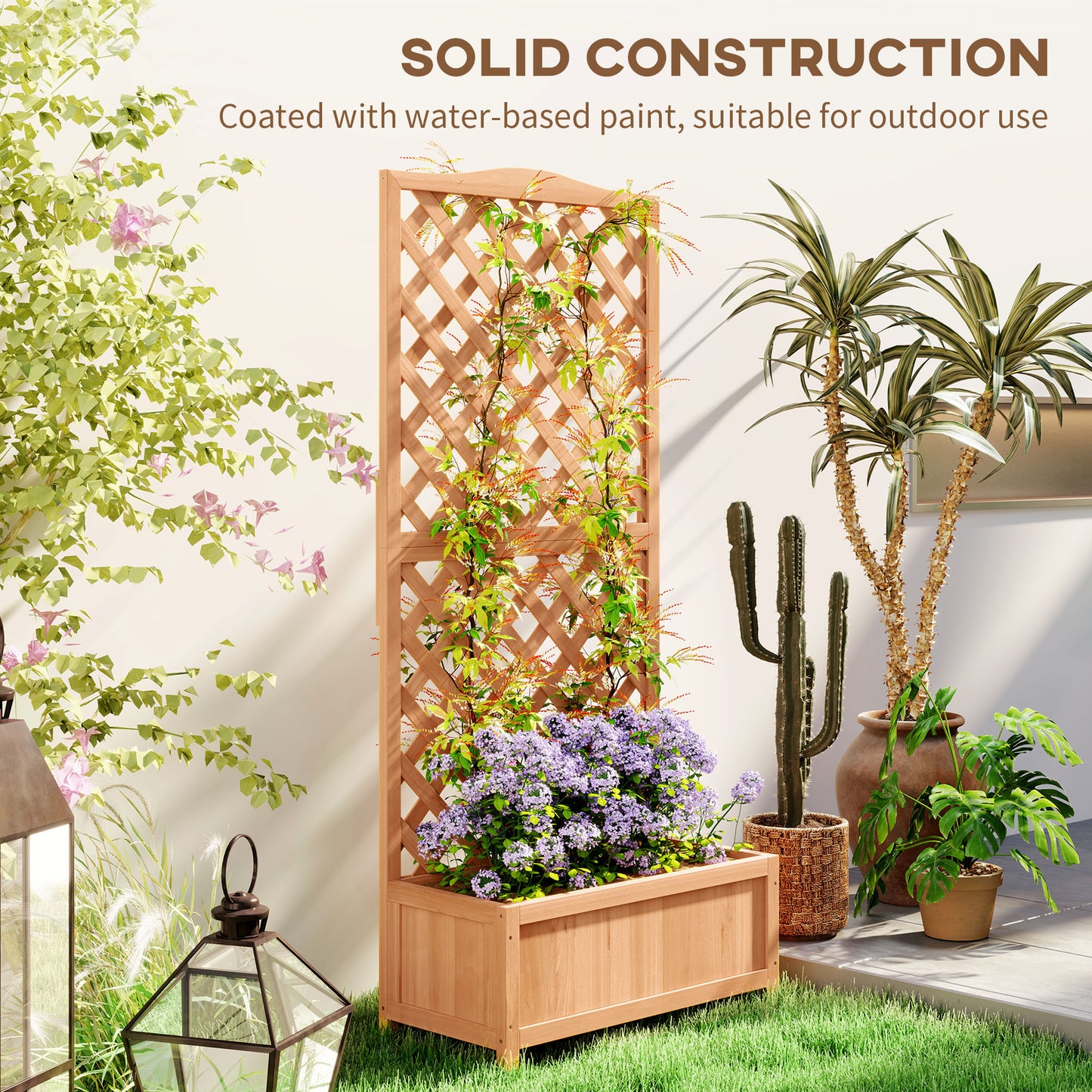 Garden Wooden Planter Box with Trellis Flower Raised Bed Brown