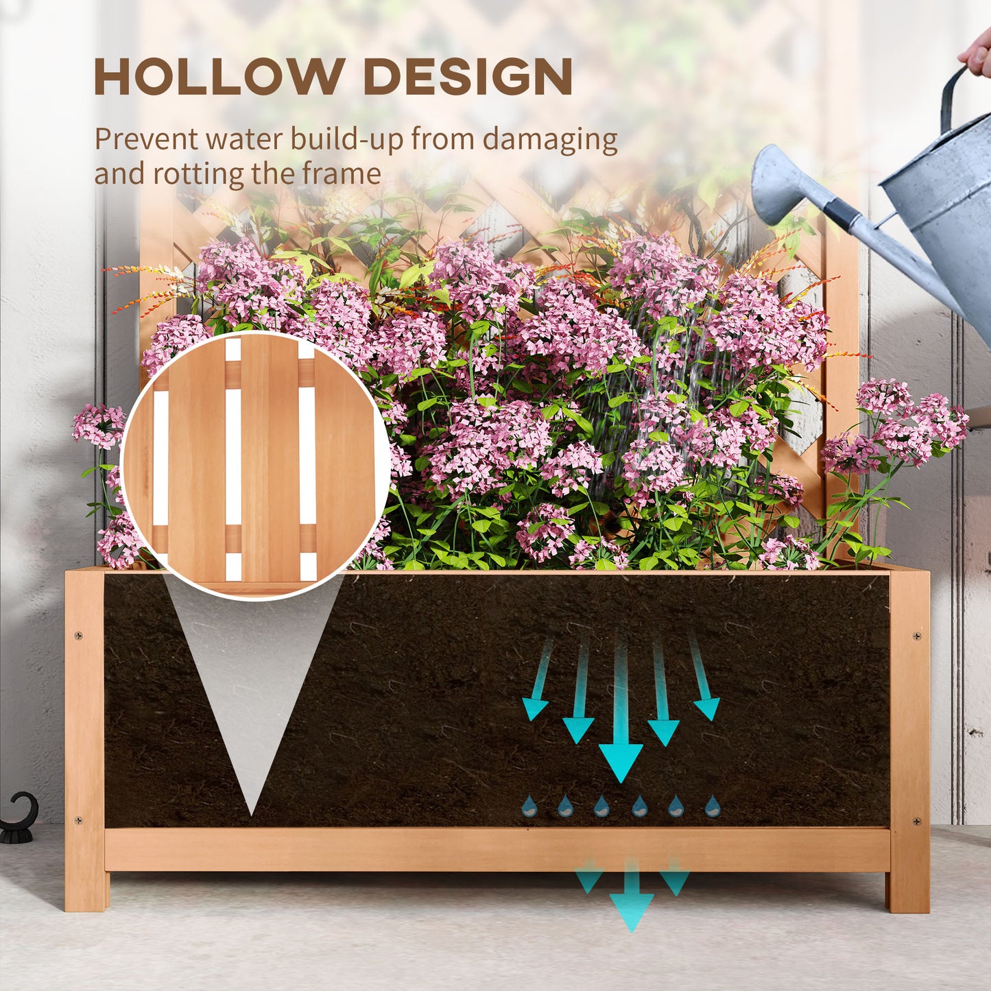 Garden Wooden Planter Box with Trellis Flower Raised Bed Brown