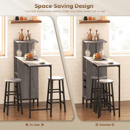 3 Pieces Dining Room Set, 6-Tier Dining Table and Stools, Natural