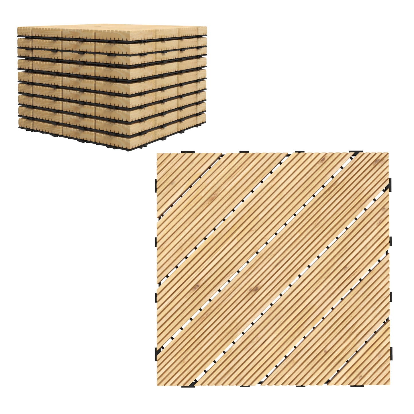 9 Pcs Interlocking Flooring Tiles for Patio, Balcony, Hot Tub, Yellow