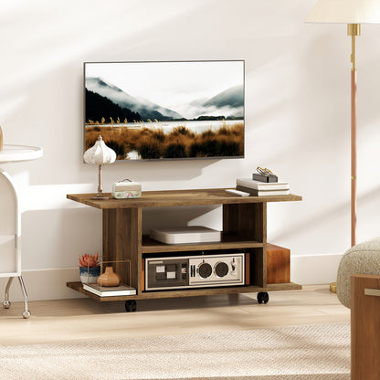 Modern TV Cabinet Stand Storage Shelves Table Mobile Walnut