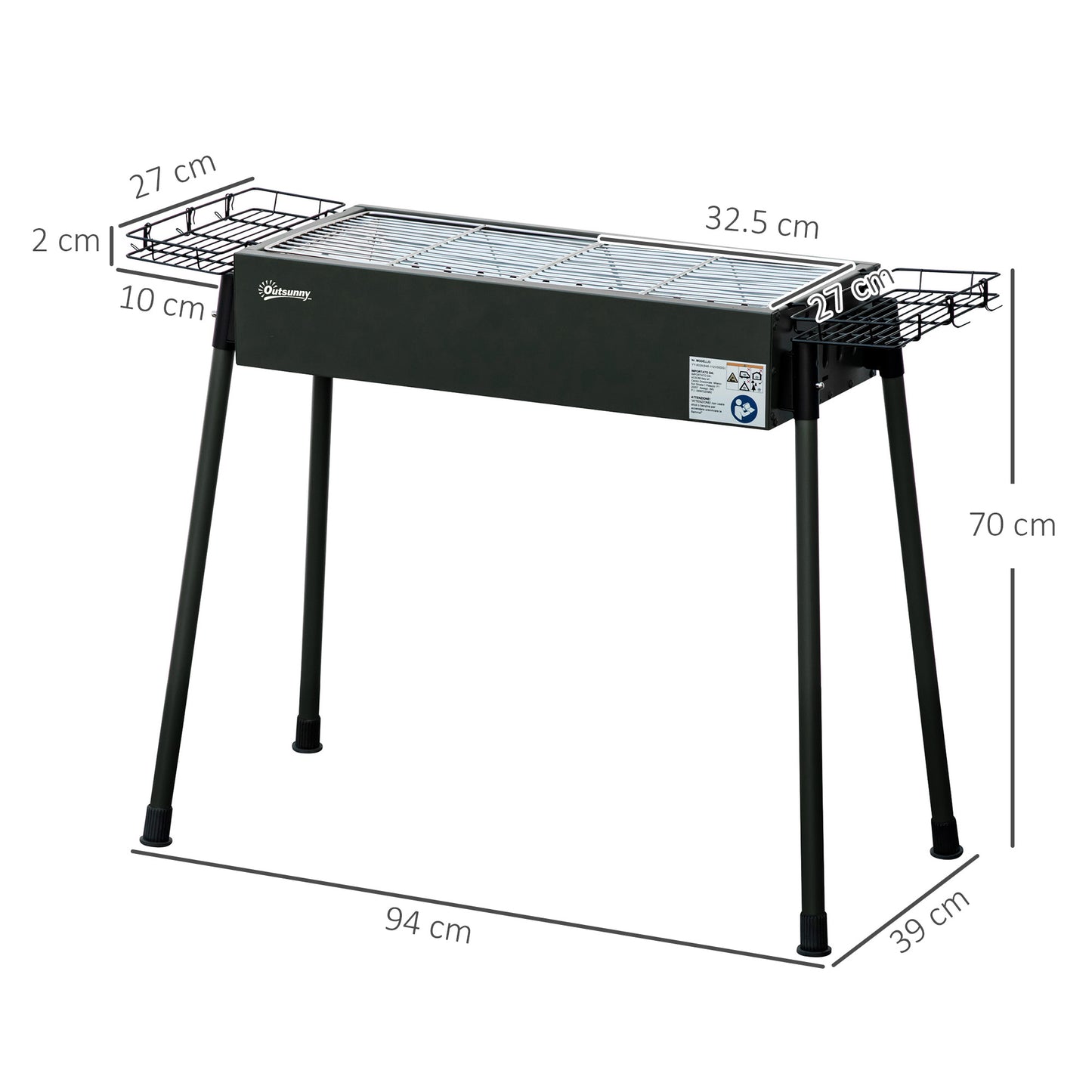 Portable Charcoal Barbecue Grill with Seasoning Baskets and Hooks