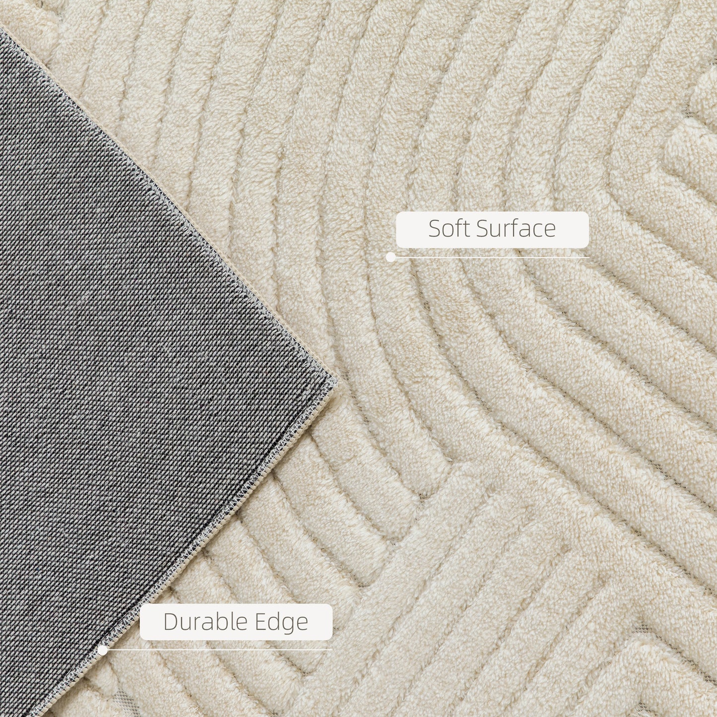 Modern Geometric Rug, Thick & Plush, Non-Slip, 200 x 140 cm – Cream