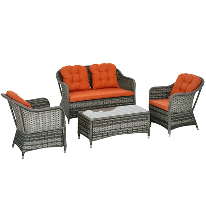 4 Pieces Rattan Sofa Set Outdoor Conservatory Furniture with Cushions
