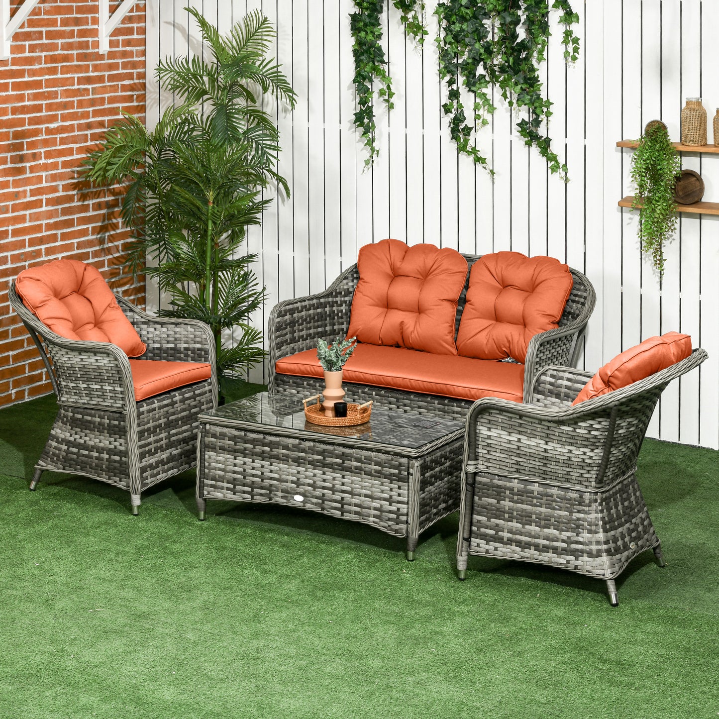 4 Pieces Rattan Sofa Set Outdoor Conservatory Furniture with Cushions
