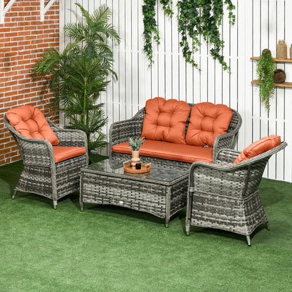 4 Pieces Rattan Sofa Set Outdoor Conservatory Furniture with Cushions