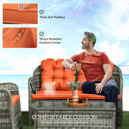 4 Pieces Rattan Sofa Set Outdoor Conservatory Furniture with Cushions