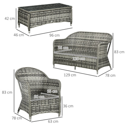 4 Pieces Rattan Sofa Set Outdoor Conservatory Furniture with Cushions