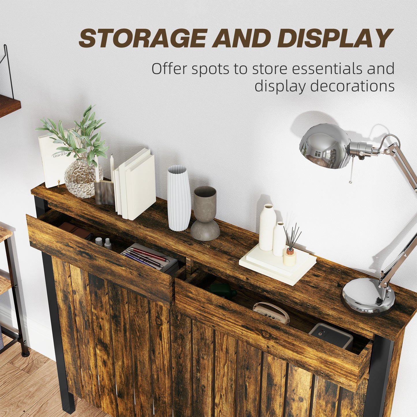 Large Radiator Cover with Drawers and Vertical Slats 119 x 19 x 93cm