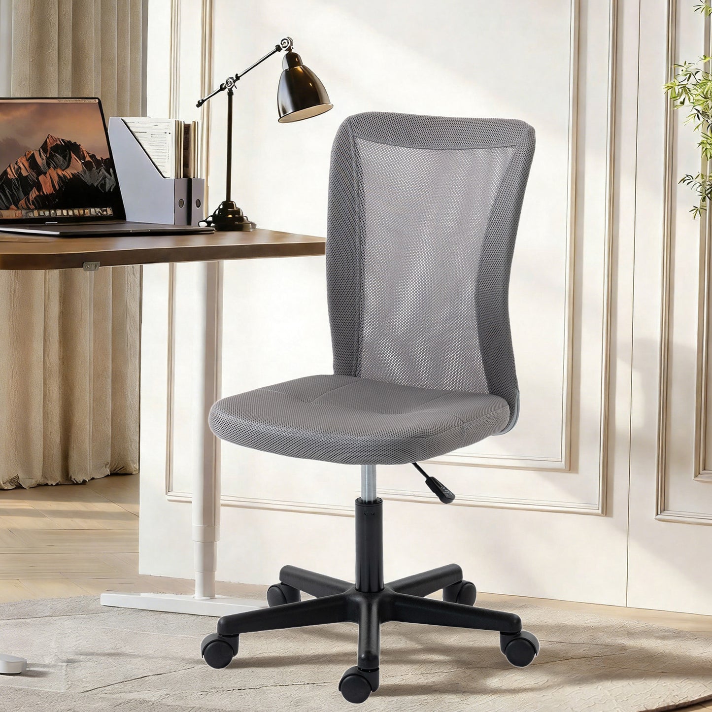 Vinsetto Armless Office Chair, Swivel Desk Chair w/ Adjustable Height Grey