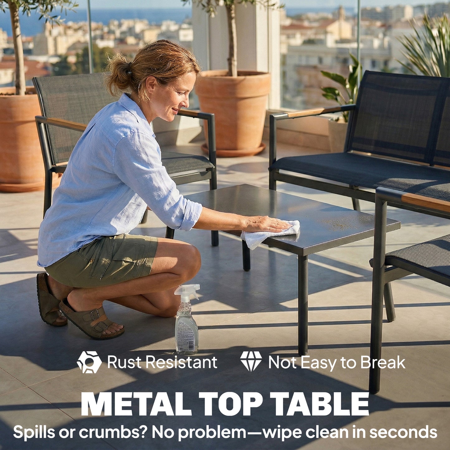 4 Seater Garden Furniture Set, Metal Garden Sofa Set, Grey