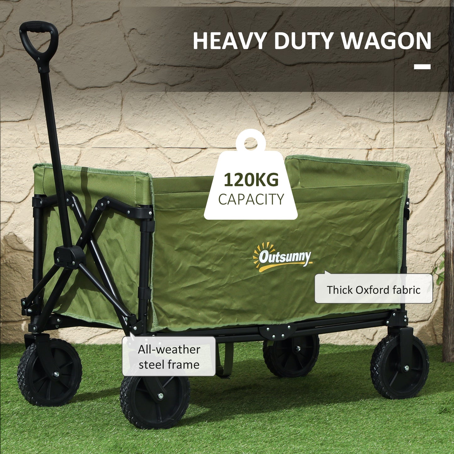 120L Folding Collapsible Wagon with Adjustable Handle, Green