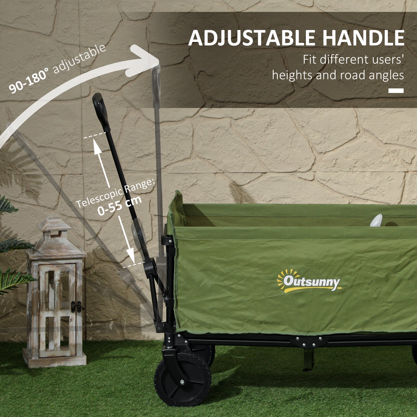 120L Folding Collapsible Wagon with Adjustable Handle, Green