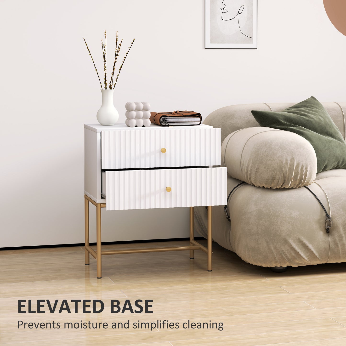 Modern Bedside Table with 2 Drawers for Bedroom, White