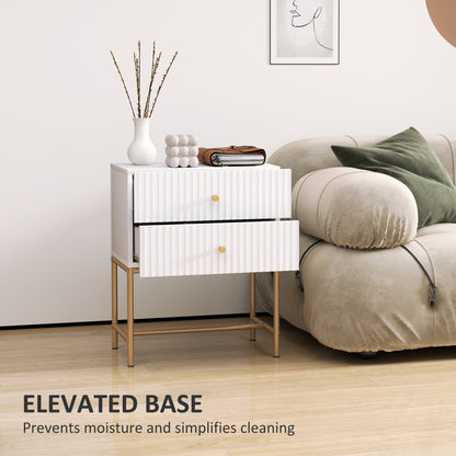 Modern Bedside Table with 2 Drawers for Bedroom, White