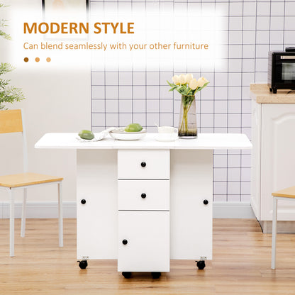 Folding Dining Table, Drop Leaf Table With Drawers White