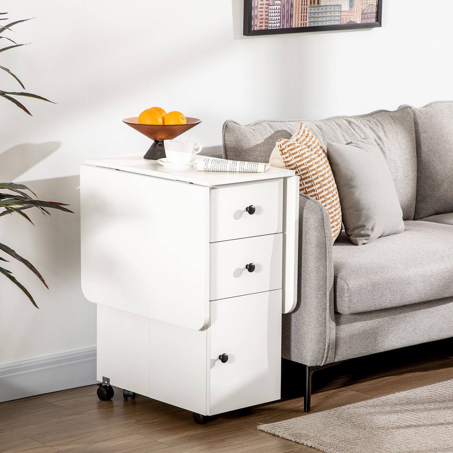 Folding Dining Table, Drop Leaf Table With Drawers White