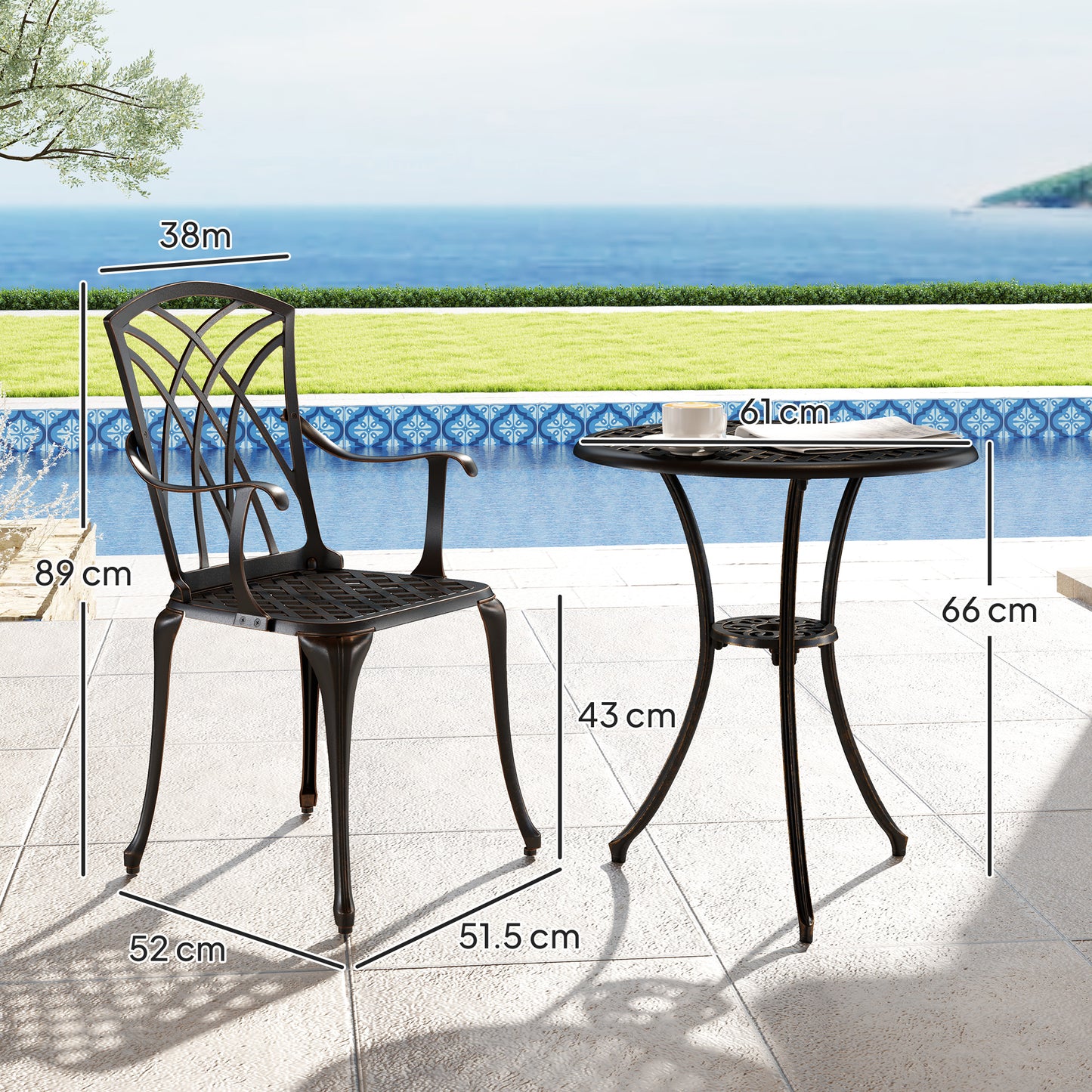 3 PCs Garden Bistro Set Outdoor Garden Furniture Set w/ Umbrella Hole