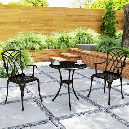 3 PCs Garden Bistro Set Outdoor Garden Furniture Set w/ Umbrella Hole