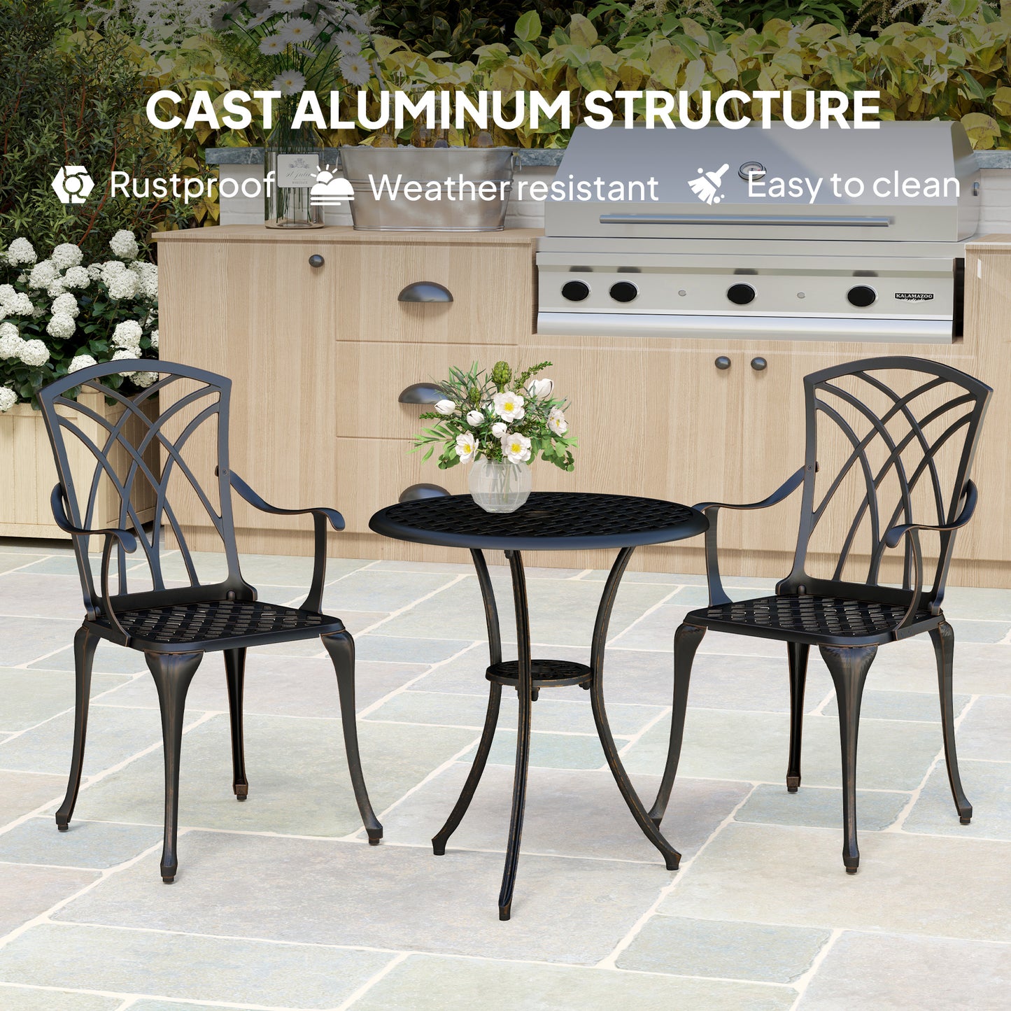 3 PCs Garden Bistro Set Outdoor Garden Furniture Set w/ Umbrella Hole