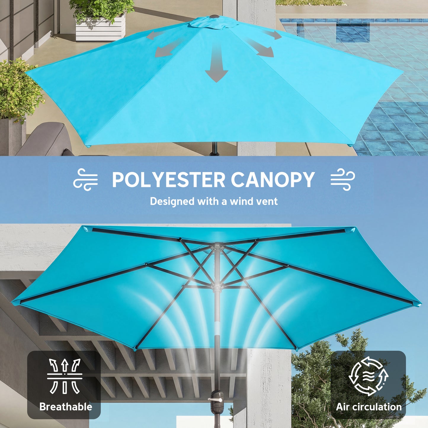 2.6M Garden Parasol Umbrella with Aluminium Pole, Tilt, Crank