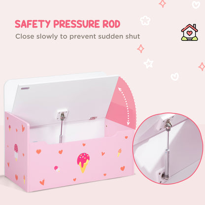 2 in 1 Wooden Kids Storage Bench, Toy Box w/ Safety Rod - Pink