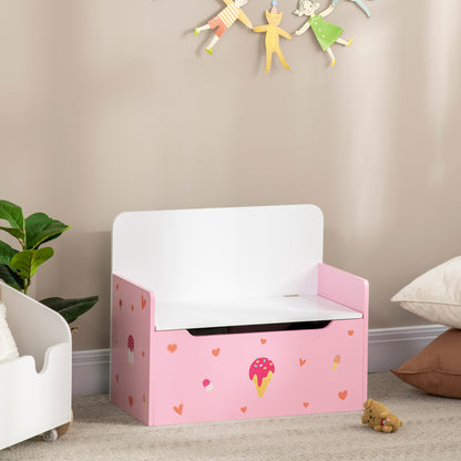 2 in 1 Wooden Kids Storage Bench, Toy Box w/ Safety Rod - Pink