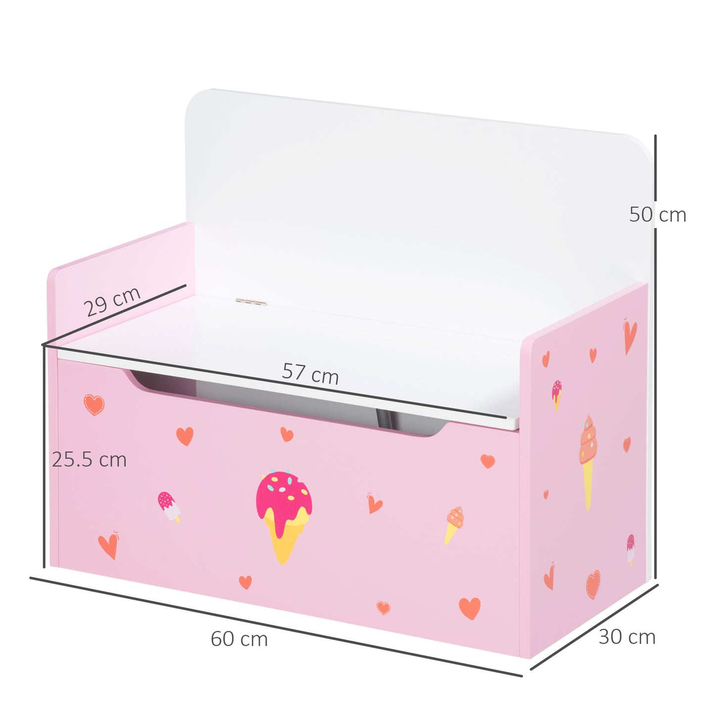 2 in 1 Wooden Kids Storage Bench, Toy Box w/ Safety Rod - Pink