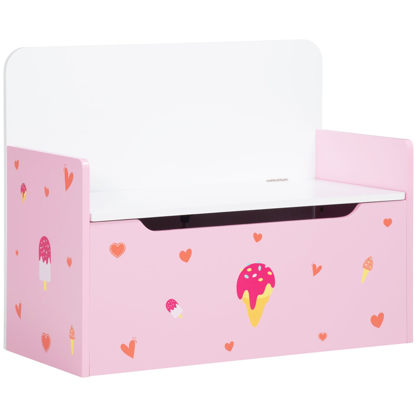 2 in 1 Wooden Kids Storage Bench, Toy Box w/ Safety Rod - Pink