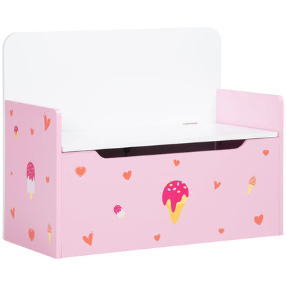 2 in 1 Wooden Kids Storage Bench, Toy Box w/ Safety Rod - Pink