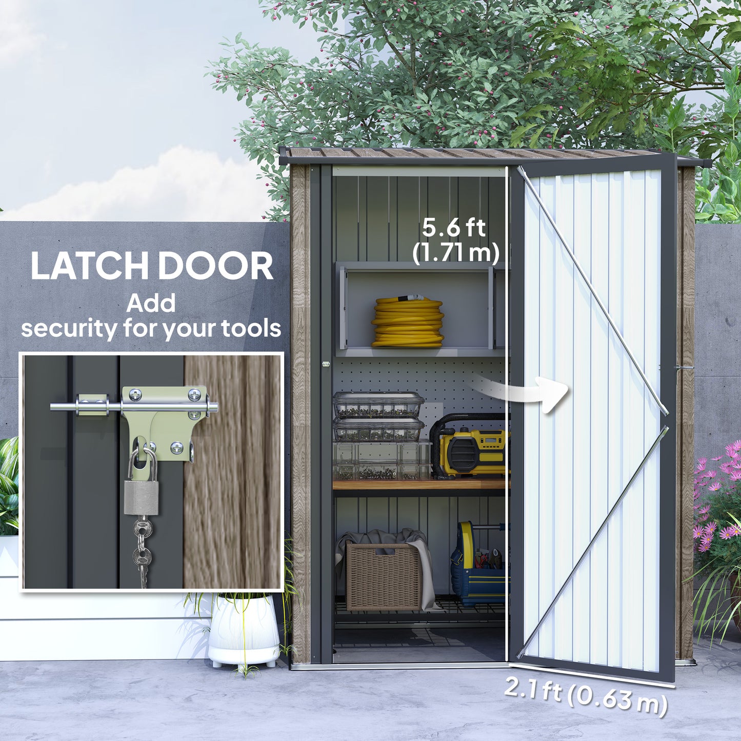 Outdoor Storage Shed Steel Garden Shed w/ Lockable Door Light Grey