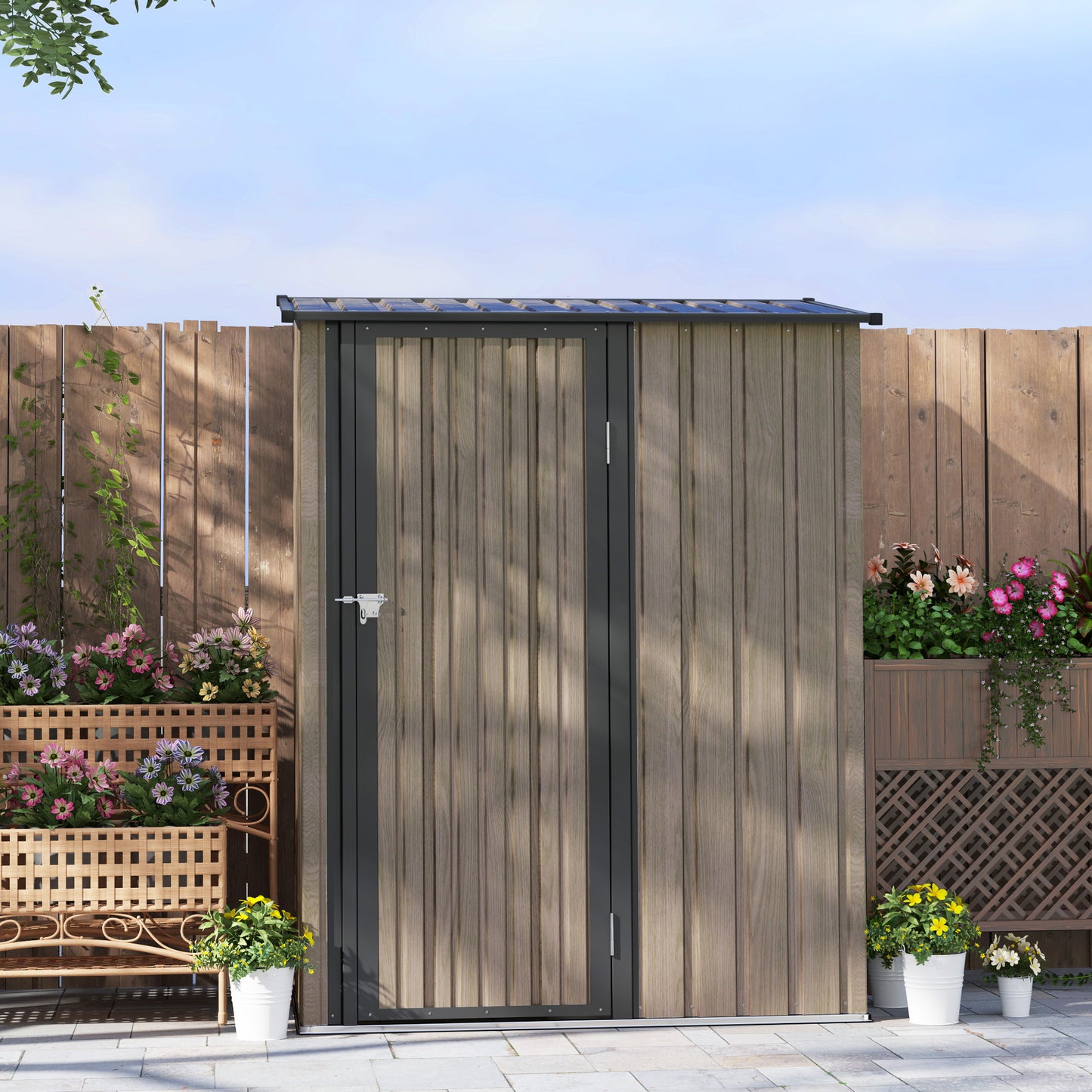 Outdoor Storage Shed Steel Garden Shed w/ Lockable Door Light Grey