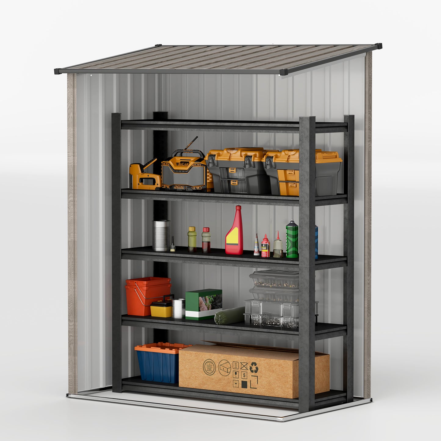 Outdoor Storage Shed Steel Garden Shed w/ Lockable Door Light Grey