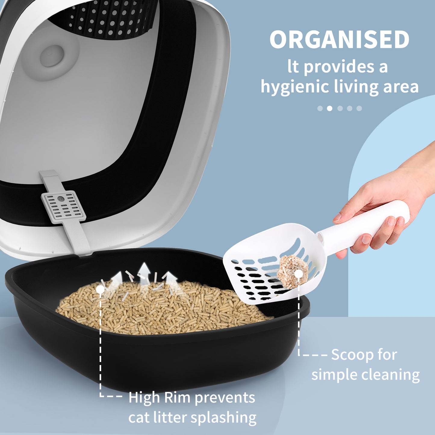 Foldable Cat Litter Tray Hooded Cat Litter Box w/ High Side, Black