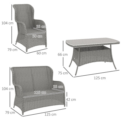 4 PCs Outdoor Rattan  Set, Wicker Sectional  Set Light Grey