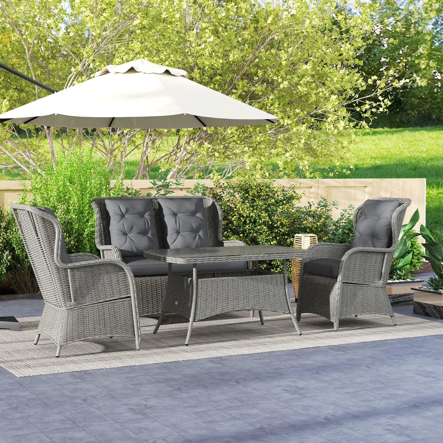 4 PCs Outdoor Rattan  Set, Wicker Sectional  Set Light Grey
