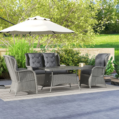 4 PCs Outdoor Rattan  Set, Wicker Sectional  Set Light Grey