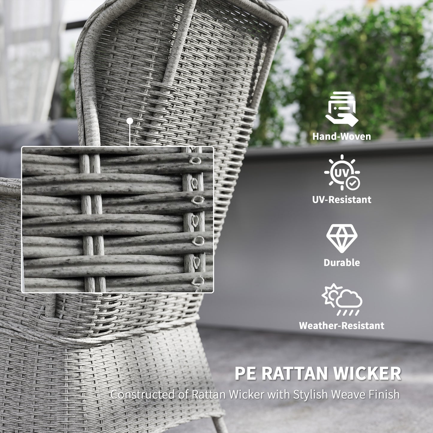 4 PCs Outdoor Rattan  Set, Wicker Sectional  Set Light Grey