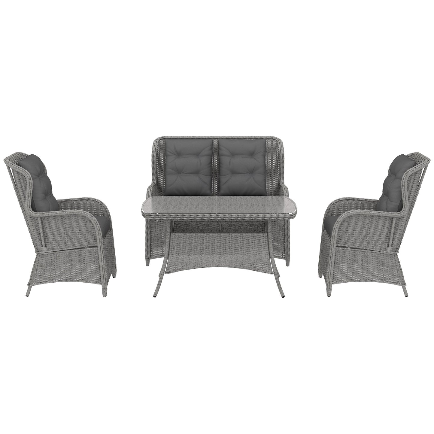4 PCs Outdoor Rattan  Set, Wicker Sectional  Set Light Grey