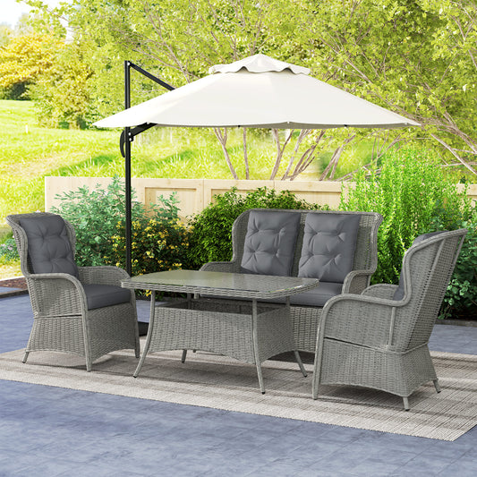 4 PCs Outdoor Rattan  Set, Wicker Sectional  Set Light Grey