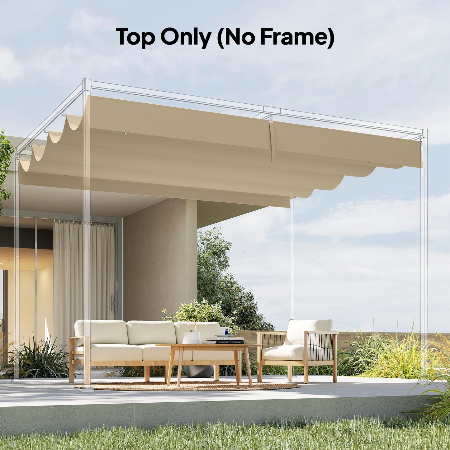 Retractable Pergola Canopy Only for 4 x 3 m Pergola, Khaki