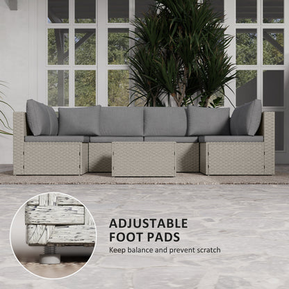 7 Pieces Rattan Garden Furniture Set with Cushions, Light Brown