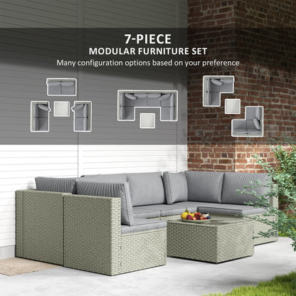 7 Pieces Rattan Garden Furniture Set with Cushions, Light Brown