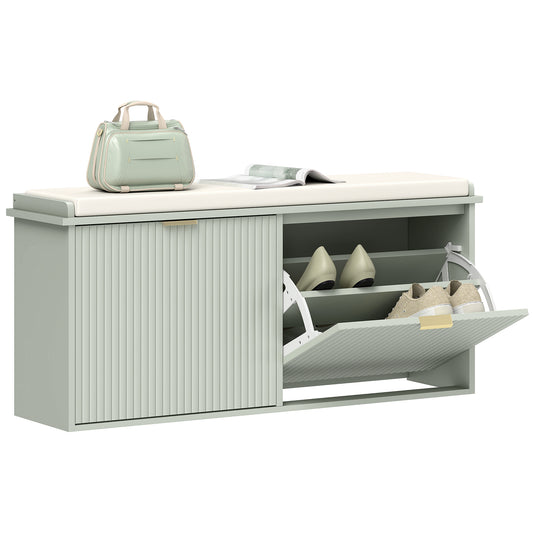 Shoe Storage Bench with Cushion and Flip-Drawer 104x26x47.5cm Green