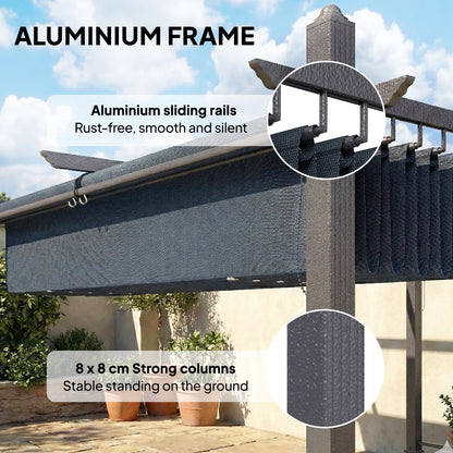 Garden Pergola with Retractable Roof Canopy, Dark Grey